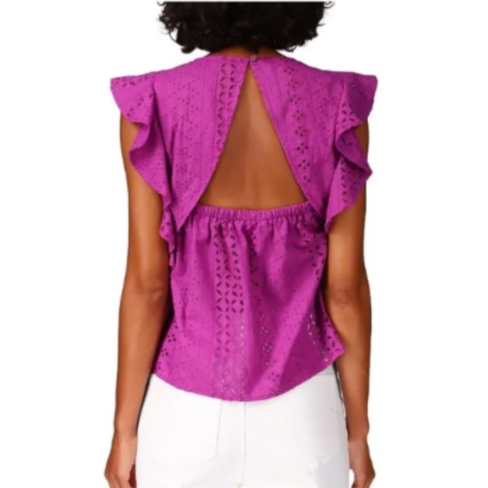 Sanctuary Breezy Eyelet Flutter Sleeve Back Cut-Out Shell Top Sz M